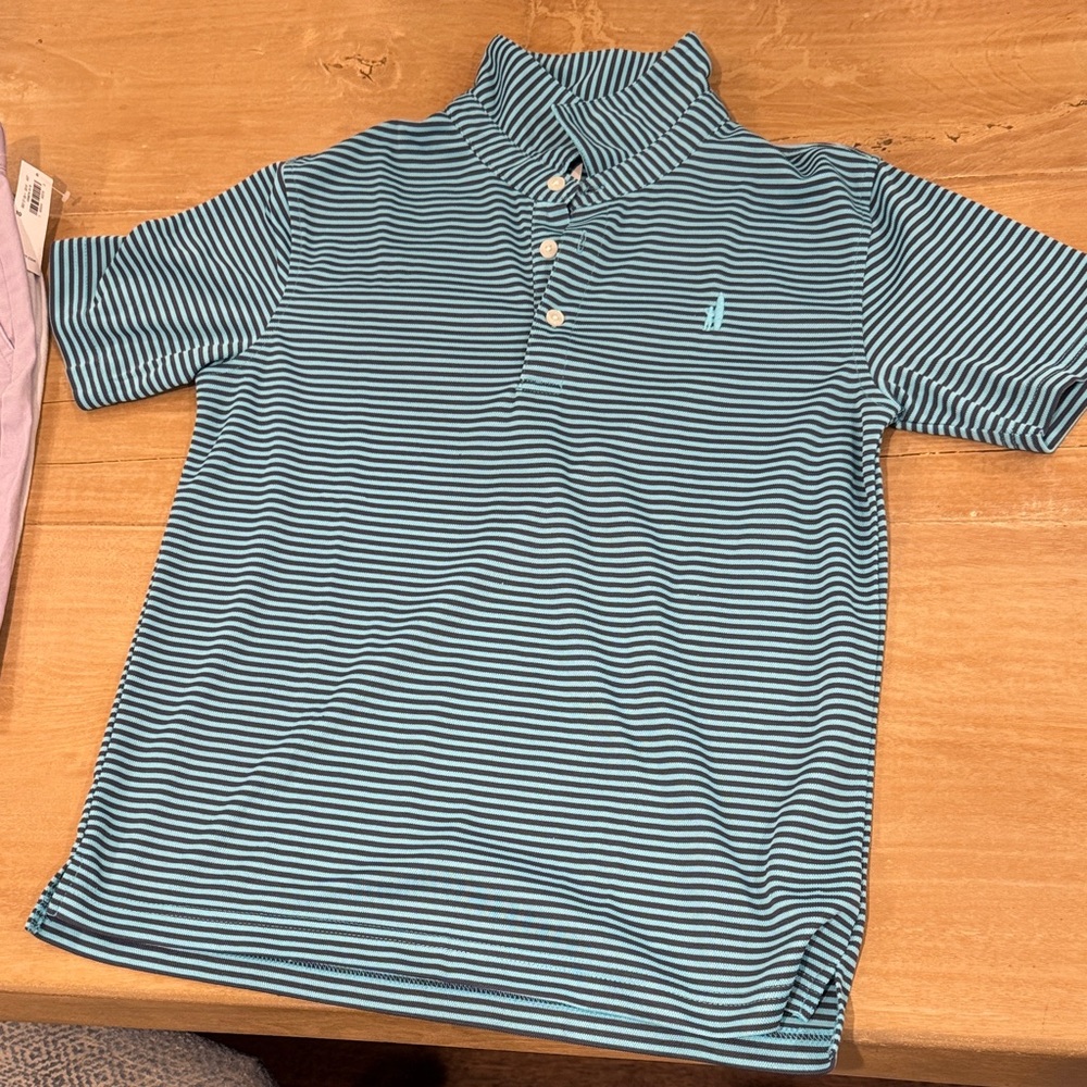 Johnnie-O Turquoise and Navy Striped Boy’s Polo Shirt